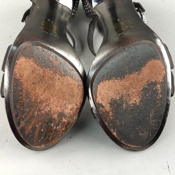BCBGMaxAzria Women's Size 7B Peeking Grey Silver Fabric Embellished Heels - Picture 12 of 15